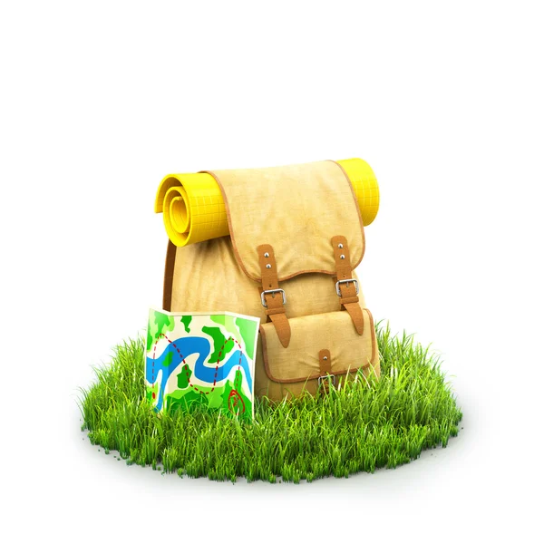 Rucksack auf Gras — Stockfoto