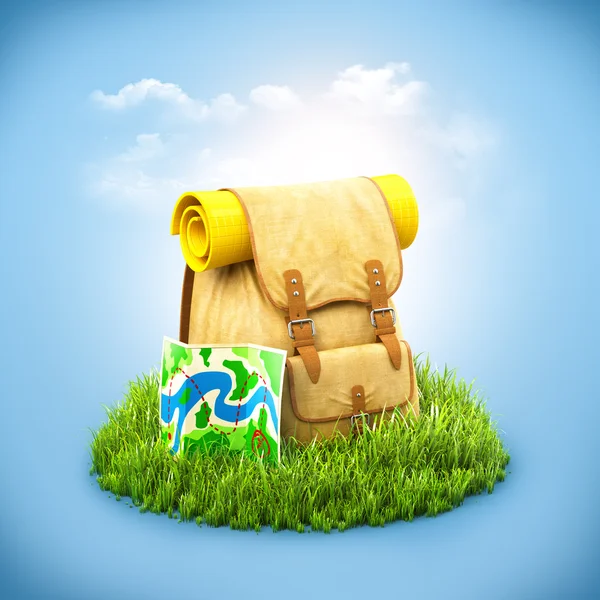 Rucksack auf Gras — Stockfoto