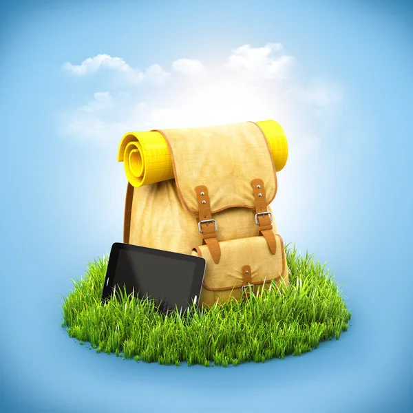 Rucksack auf Gras — Stockfoto
