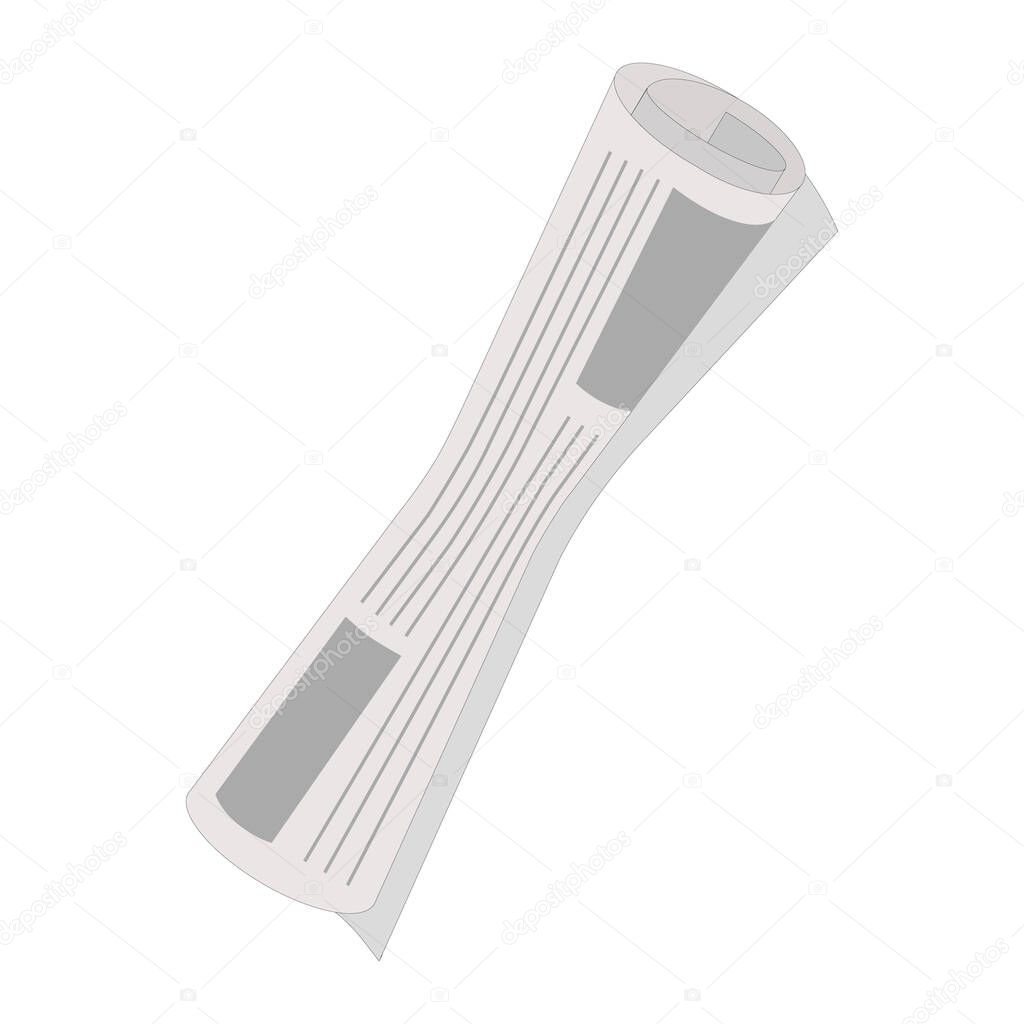 Rolled newspaper isolated on white background. Vector illustration