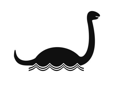 Loch ness monster silhouette in lake on white backgroung. Vector illustration clipart