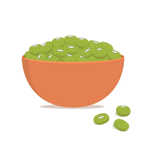 Tazón de cerámica con frijoles mungo o maash aislado sobre fondo blanco. Ilustración plana del vector — Vector de stock