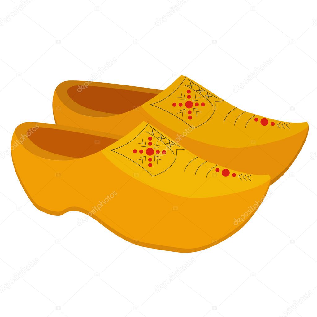 Klomp, traditional dutch wooden shoes. Clogs from the Netherlands with painted motif. Vector illustration in cartoon style