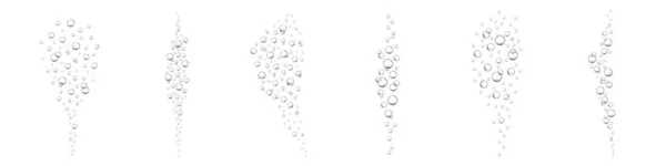 Bulles d'air dans l'eau. Boisson gazeuse gazeuse, soda, champagne, limonade, vin mousseux. Bulles d'oxygène sous-marines en mer ou en aquarium. Illustration vectorielle réaliste — Image vectorielle