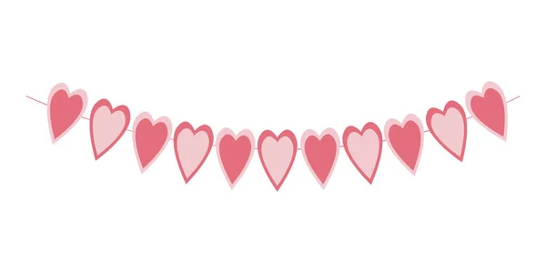Καρδιά bunting απομονώνονται σε λευκό φόντο. Γκάρλαντ για πάρτι, γάμο, ρομαντικό ραντεβού. Διακόσμηση για πανό, ευχετήριες κάρτες και προσκλήσεις. Διανυσματική επίπεδη απεικόνιση — Διανυσματικό Αρχείο