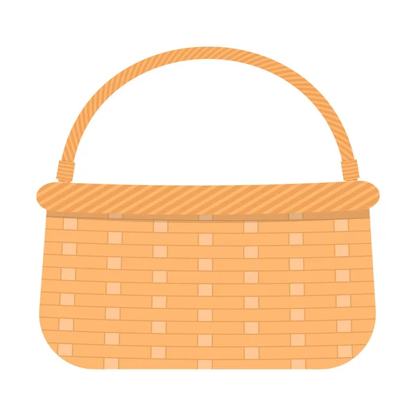 Wicker picnic basket for food and drinks. Woven willow basket with handle isolated on white background. Vector flat cartoon illustration — Stock Vector