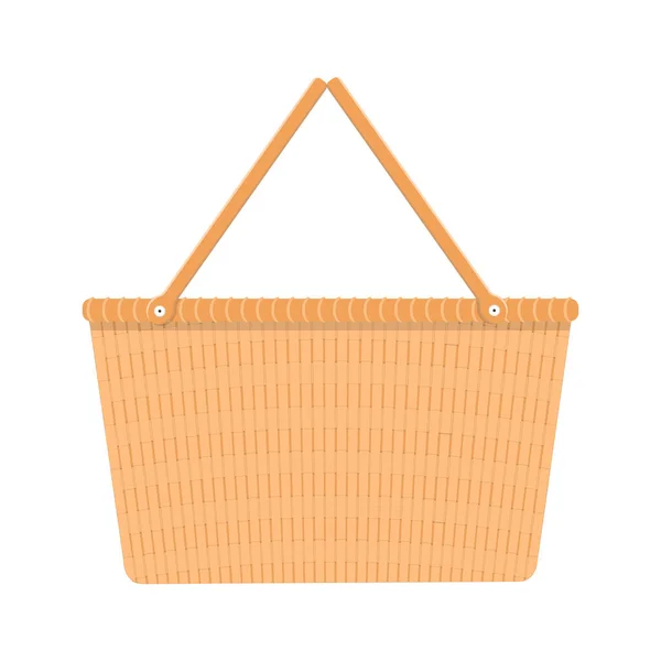 País cesta de piquenique de vime para brunch de Páscoa, primavera ou passeio de verão. Cesta de salgueiro tecido em estilo vintage isolado no fundo branco. Ilustração de desenho animado plano vetorial — Vetor de Stock