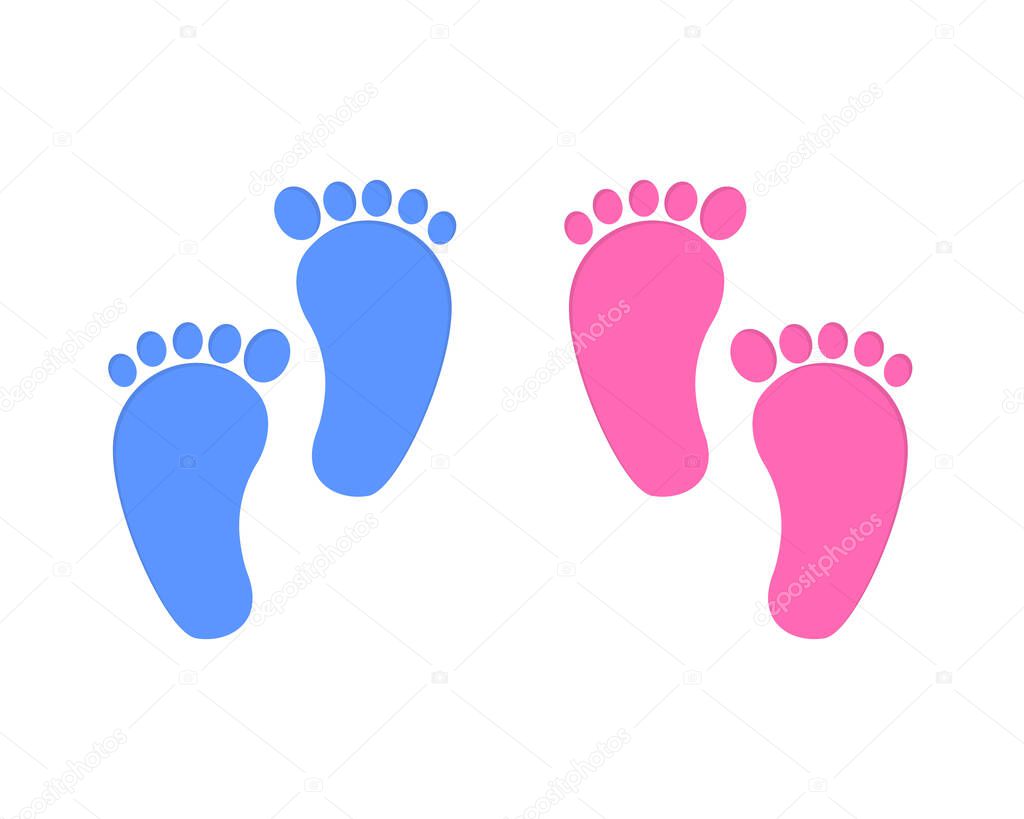 Baby foot print isolated on white background. Little boy and girl feet. Design elements for greeting card and invitations, nursery decor, photoshoot. Vector flat illustration