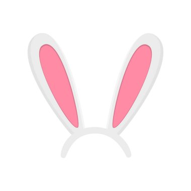 Tavşan kulaklığı beyaz arka planda izole edilmiş. Paskalya tavşanı kulakları parti ya da fotoğraf kabini için. Çocuklar için tavşan kostümü. Vektör düz çizgi film illüstrasyonu