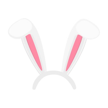 Paskalya tavşanı kulaklığı beyaz arka planda izole edilmiş. Parti ya da fotoğraf kabini için eğilmiş tavşan kulakları. Çocuklar için tavşan kostümü. Vektör çizgi film illüstrasyonu