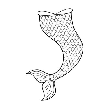 El yapımı denizkızı kuyruğu beyaz arka planda izole edilmiş. Deniz partisi, kutlama ya da davetiye için karalama elemanı. Giysi baskısı için tasarım. Taslak vektör illüstrasyonu