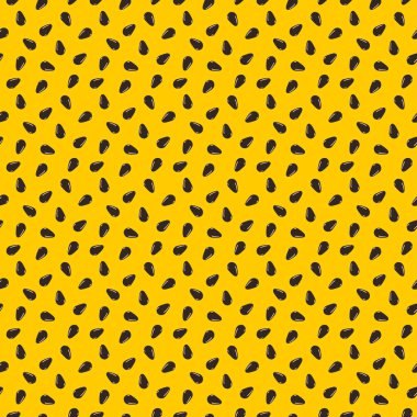 Tutkulu meyve dokusu. Turuncu arka planda kahverengi tohumlu egzotik, pürüzsüz desen. Parlak tropik yaz baskısı. Vektör illüstrasyonu