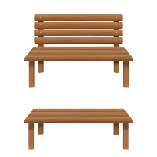木製のベンチとバック白の背景に隔離されたなし。パティオ、ポーチ、庭、公園のための屋外座って家具。正面図。ベクトル漫画イラスト — ストックベクタ