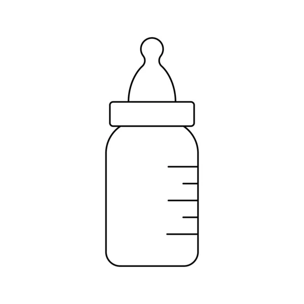 Ícone do frasco do alimentador do bebê isolado no fundo branco. Recipiente de plástico para leite ou fórmula de alimentação infantil. Pictograma simples em estilo linear. Ilustração do contorno do vetor —  Vetores de Stock