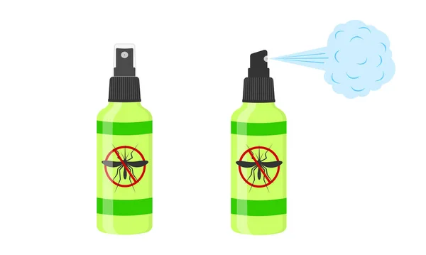 Mosquito spray icons. Repellent insect bottles with anti gnat sign isolated on white background. Vector cartoon illustration — Stock Vector