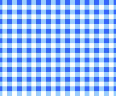 Mavi ve beyaz gingham desenli. Piknik battaniyesi, masa örtüsü, ekose kumaş, elbise için kareli doku. İtalyan tarzı kaplama, kumaş geometrik arkaplan. Vektör düz resimleme