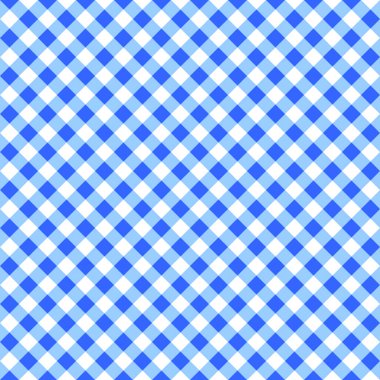 Çapraz mavi ve beyaz gingham desenli. Piknik battaniyesi, masa örtüsü, ekose kumaş, elbise için kareli doku. İtalyan tarzı kaplama, kumaş geometrik arkaplan. Vektör düz resimleme