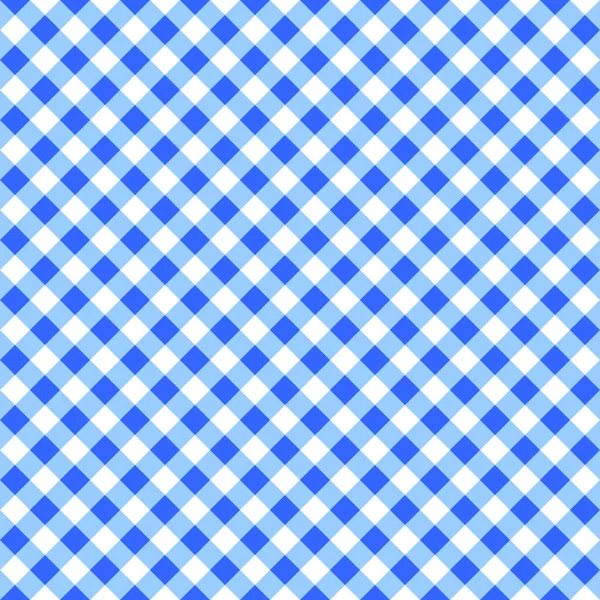 Diagonaal blauw en wit gingham naadloos patroon. Gecontroleerde textuur voor picknickdeken, tafelkleed, plaid, kleding. Italiaanse stijl overlay, stof geometrische achtergrond. Vector platte illustratie — Stockvector