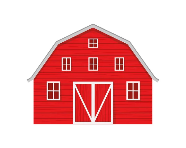 Fienile di legno rosso isolato su sfondo bianco. Magazzino agricolo con grande porta e finestre. Vista frontale. Illustrazione del cartone animato vettoriale — Vettoriale Stock