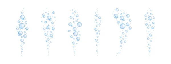 Blå undervattensbubblor inställda. Tvål eller rengöringsmedel skum, akvarium eller havsvatten ström, bad sud, kolsyrat dryck effekt. Vektor realistisk illustration — Stock vektor