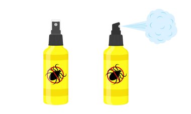 Mite spray icons. Repellent insect bottles with anti tick sign isolated on white background. Vector cartoon illustration clipart