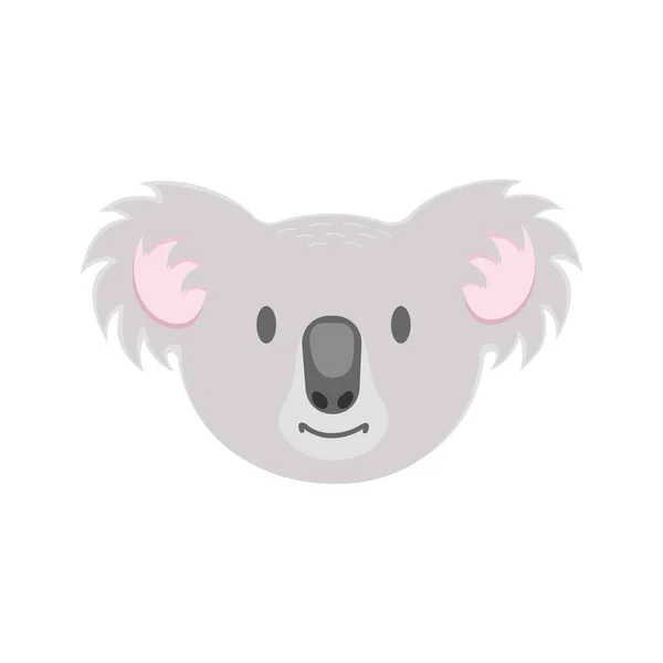 Bonita cara de koala. Carácter de oso australiano en estilo infantil para máscara de carnaval, tarjeta de felicitación o invitación, guardería o baby shower party design. Dibujos animados vectoriales ilustración — Vector de stock