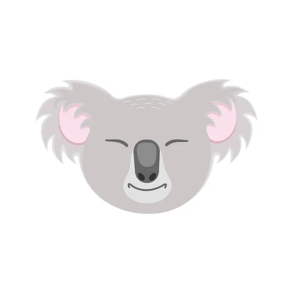 Linda cara de koala dormida. Cabeza de oso australiano en estilo infantil para tarjetas de felicitación o invitación, guardería o baby shower party design, máscara de carnaval. Ilustración plana del vector — Vector de stock