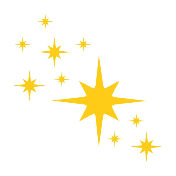 Желтые звезды мерцают и сверкает значок изолирован на белом фоне. Элемент дизайна, пригодный для печати и резки. Векторная плоская иллюстрация — стоковый вектор