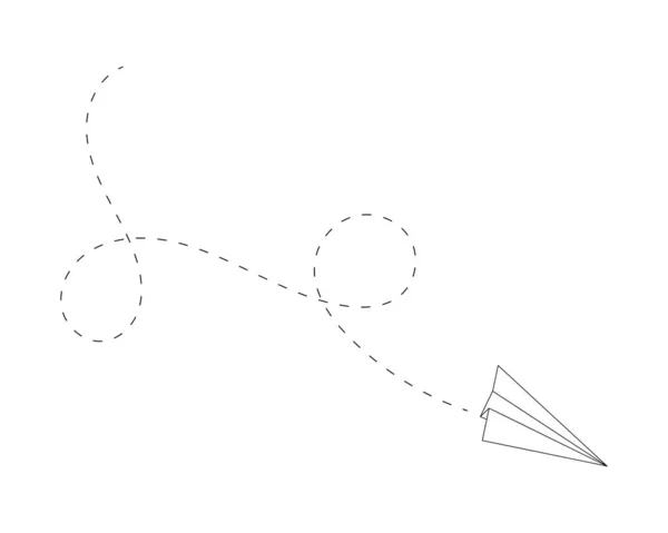 Esquema plano de papel con línea de camino. Símbolo popular de entrega, comunicación, viajes, imaginación, creatividad, soñar. Ilustración lineal vectorial — Vector de stock