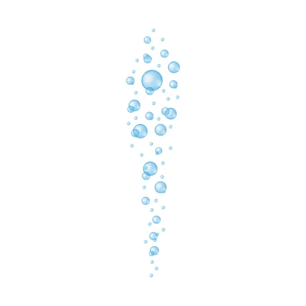 Blue air bubbles streaming. Soap or cleanser foam texture, aquarium or sea water flow, bath sud, fizzy carbonated drink effect. Vector realistic illustration — Stockvector