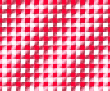 Kırmızı ve beyaz kareli arka plan, çizgili kareler piknik battaniyesi, masa örtüsü, ekose gömlek tekstil tasarımı. Gingham kusursuz desen. Kumaş geometrik doku