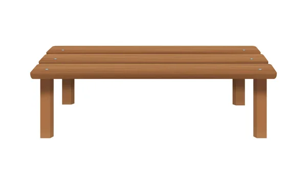 Banc en bois sans dossier isolé sur fond blanc. Salon extérieur pour patio, véranda, jardin, parc. Vue de face. Illustration vectorielle de dessin animé — Image vectorielle