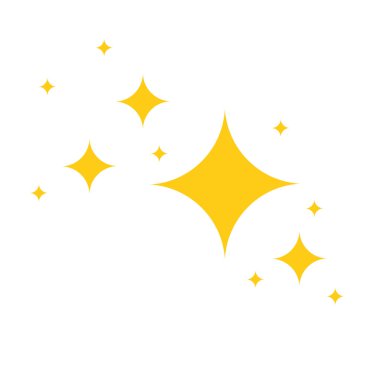 Yellow starry twinkles and sparkles isolated on white background. Gold star lightning icon. Bright flash, shining glow effect. Vector flat illustration