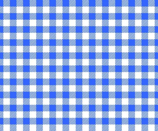 Blue and white checkered background with striped squares for picnic blanket, tablecloth, plaid, shirt textile design. Gingham seamless pattern. Fabric geometric texture. Vector flat illustration — Stock Vector