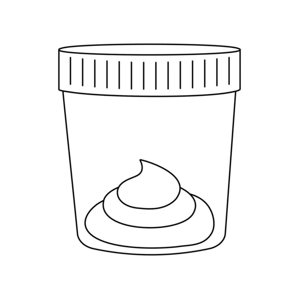 Icono de esquema de muestra de taburete. Vasos de plástico llenos de análisis fecal. Concepto de examen de laboratorio — Vector de stock