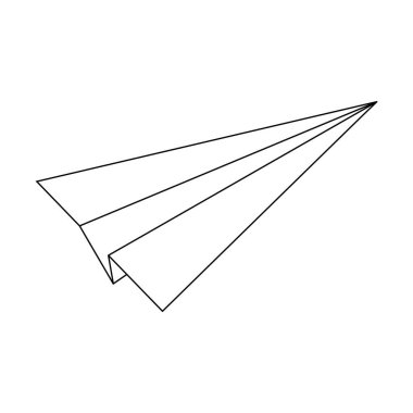 Kağıt uçak ana hatları simgesi beyaz arkaplanda izole edildi. Başarının, iletişimin, seyahatin, teslimatın sembolü. Doğrusal biçimdeki vektör illüstrasyonu
