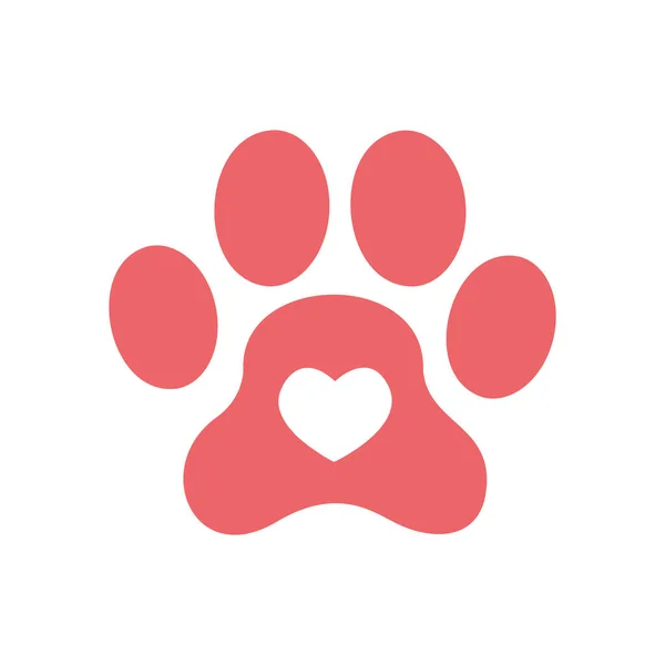 狗爪印里面有心脏宠物狗和家畜主人的爱的概念。矢量平面插图 — 图库矢量图片