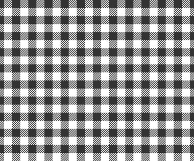 Black and white checkered texture with striped squares for picnic blanket, tablecloth, plaid, shirt textile design. Gingham seamless pattern. Fabric geometric background