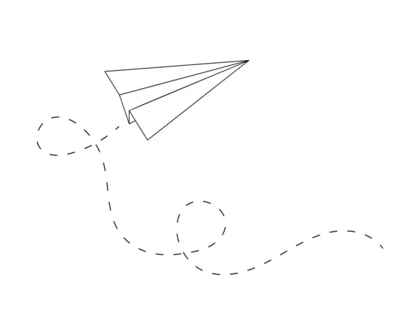 Falten Sie Origami-Papier Flugzeug mit Pfad Schlaufen. Umrissenes Symbol für Lieferung, Kommunikation, Reisen, Fantasie, Kreativität, Träumen. Vektorillustration im linearen Stil — Stockvektor