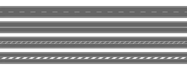 Eine Reihe gerader Straßen. Horizontale Ansicht von oben. Leere Autobahnen mit unterschiedlichen Markierungen auf weißem Hintergrund. Nahtlose Fahrbahnvorlagen. Elemente des Stadtplans — Stockvektor