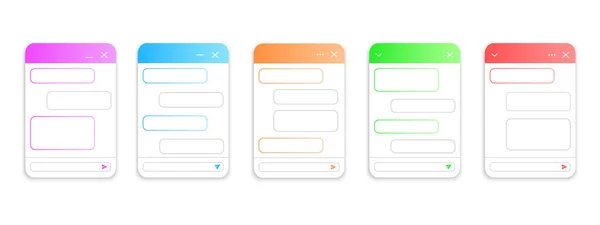 Set von Chatbot-Fensterattrappen. Life Chat bildet sich mit Nachrichtenblasen. Virtueller Assistenzbot, Online-Konversationslayouts für Kunden. Design der mobilen Messenger-App — Stockvektor