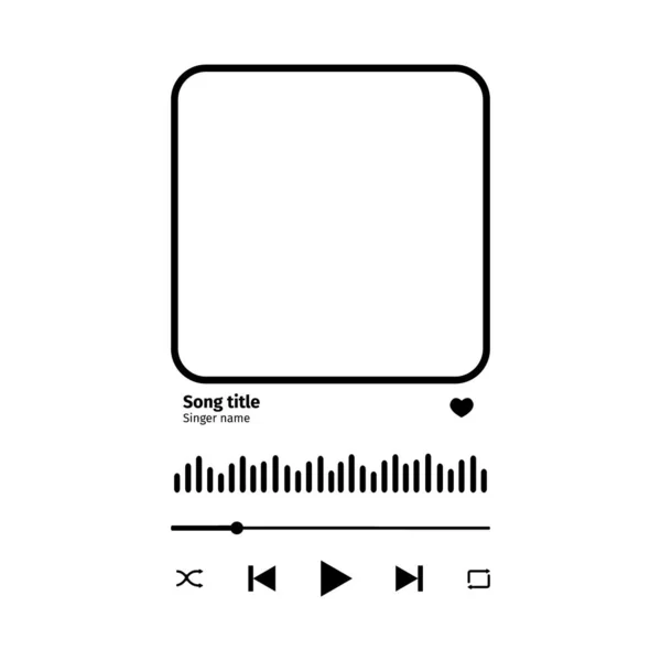 Düğmeli şarkı plağı, yükleme çubuğu, ekolayzır işareti ve albüm fotoğrafı için çerçeve. Romantik hediye için moda müzik çalar arayüzü. Vektör özet çizimi