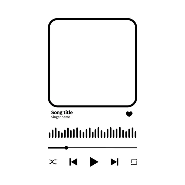 Liedplakette mit Knöpfen, Ladestange, Equalizer-Zeichen und Rahmen für Albumfotos. Trendige Musik-Player-Schnittstelle als Vorlage für romantische Geschenk. Vektorskizze als Illustration — Stockvektor