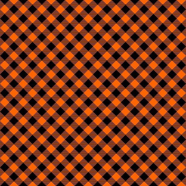 Nahtloses Muster an Halloween oder Thanksgiving. Diagonale schwarz und orange gestreifte karierte Textur. Karierter Hintergrund für Herbst-Picknickdecke oder Tischdecke — Stockvektor