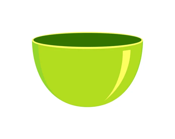 Green empty plastic or ceramic bowl isolated on white background. Clean dishware for breakfast or dinner. Vector cartoon illustration — Stock Vector