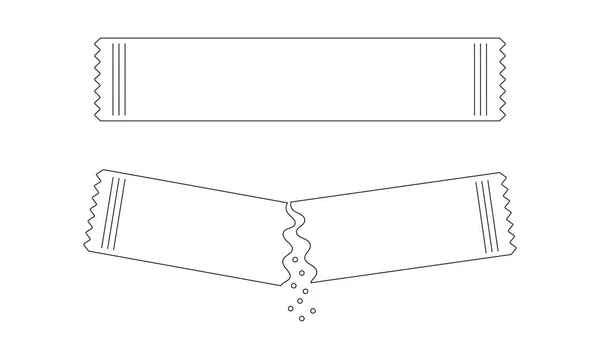 Bustine con zucchero o sale intero e versate. Pacchetti con polvere culinaria solubile in stile lineare. Ictus modificabile. Icone a righe sottili. Illustrazione dello schema vettoriale — Vettoriale Stock