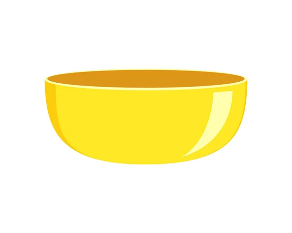 Cuenco vacío de plástico amarillo o cerámica aislado sobre fondo blanco. Vajilla limpia para cereales, sopa o ensalada. Dibujos animados vectoriales ilustración — Archivo Imágenes Vectoriales