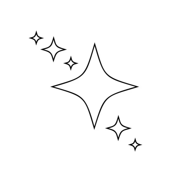 Las estrellas del contorno brillan y centellean iconos aislados sobre fondo blanco. Destello brillante, brillo brillante, símbolos de fuegos artificiales. Partículas de luz estelar. Ilustración lineal vectorial — Vector de stock