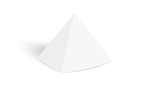 Mockup de cartas de barracão de pirâmide branca. Suporte de exibição piramidal de papel ou papelão isolado em fundo branco. Modelo de conversador de mesa com sombra. Ilustração realista vetorial —  Vetores de Stock