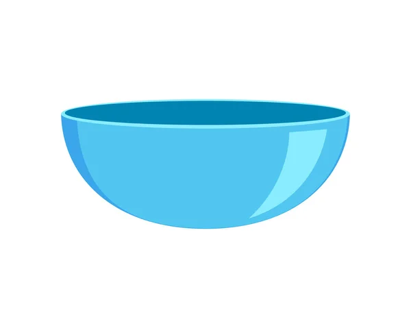 Pusta niebieska plastikowa lub ceramiczna miska. Czyste naczynia na śniadanie lub kolację izolowane na białym tle. Ilustracja kreskówki wektor — Wektor stockowy